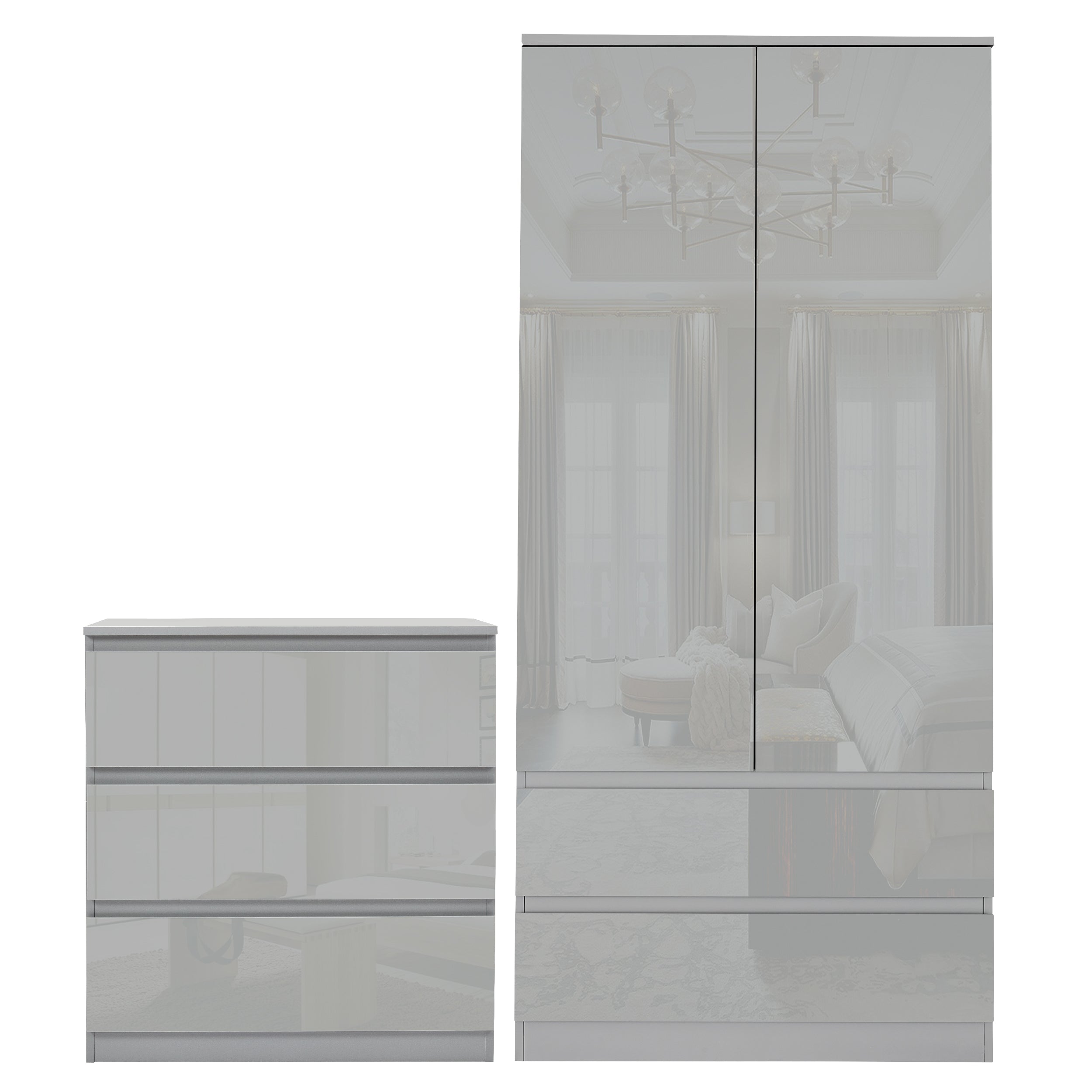 Blisswood High Gloss 2 Door Wardrobe and 3 Drawer Chest Set