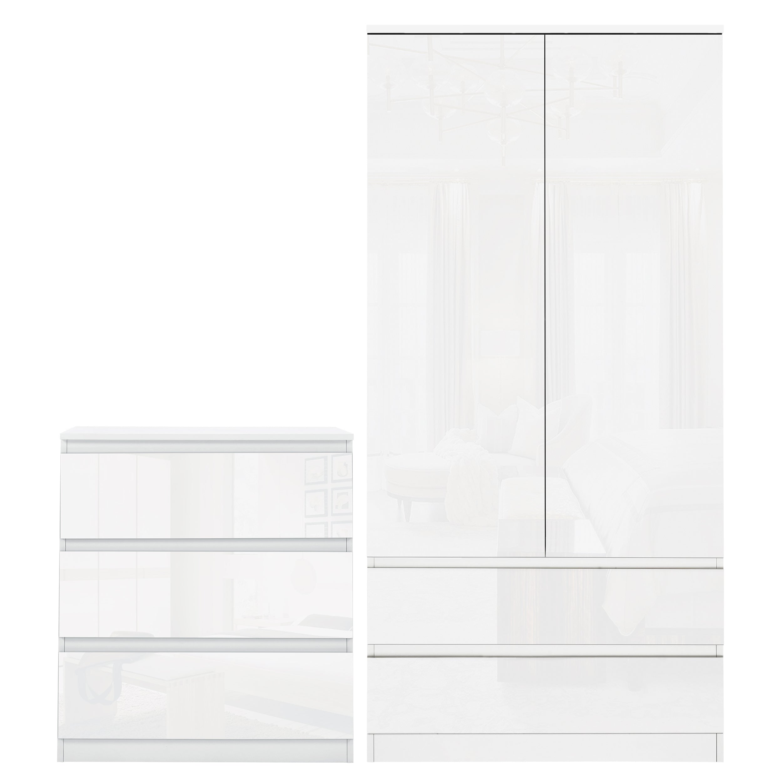 Blisswood High Gloss 2 Door Wardrobe and 3 Drawer Chest Set