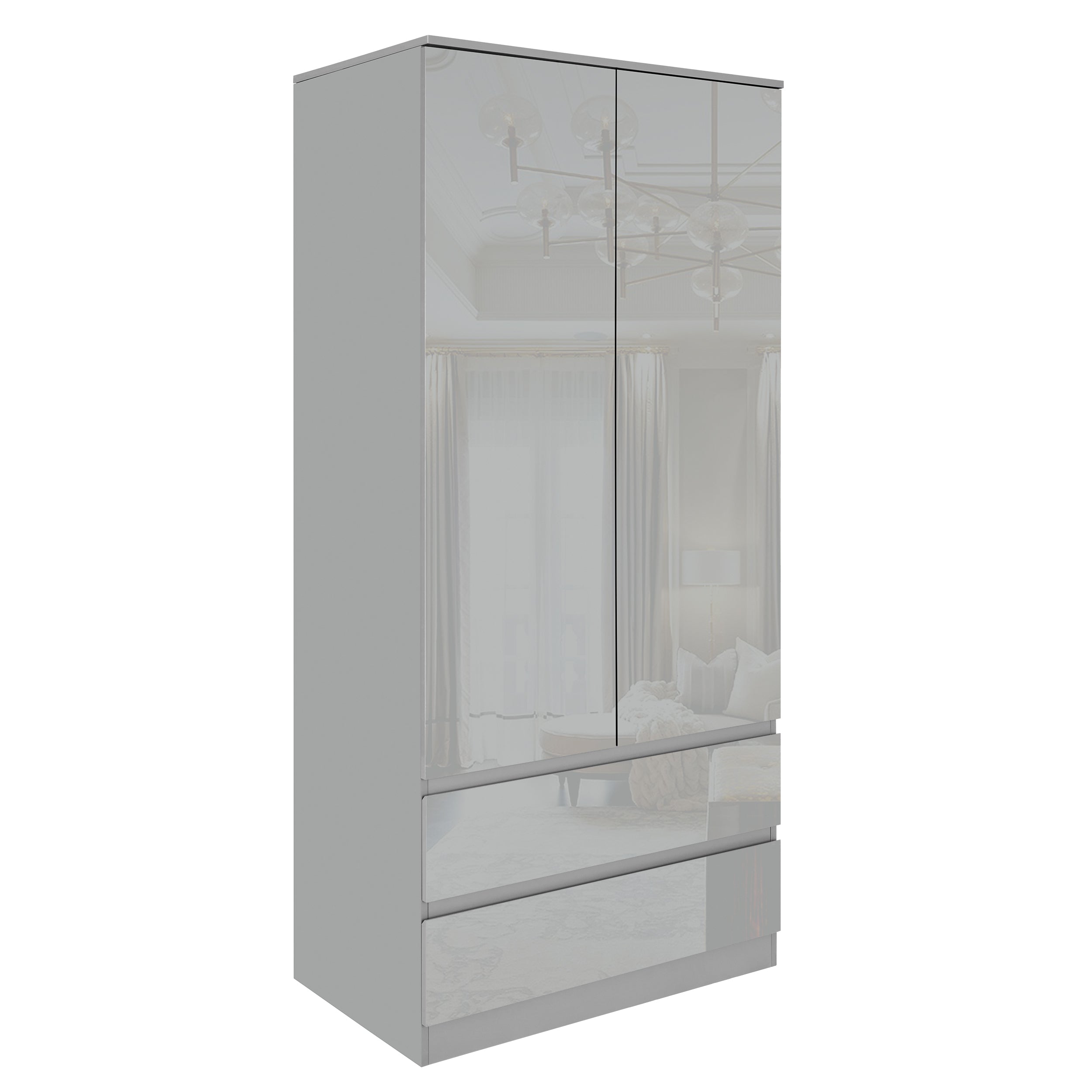 Blisswood High Gloss 2 Door Wardrobe and 8 Drawer Chest Bedroom Set