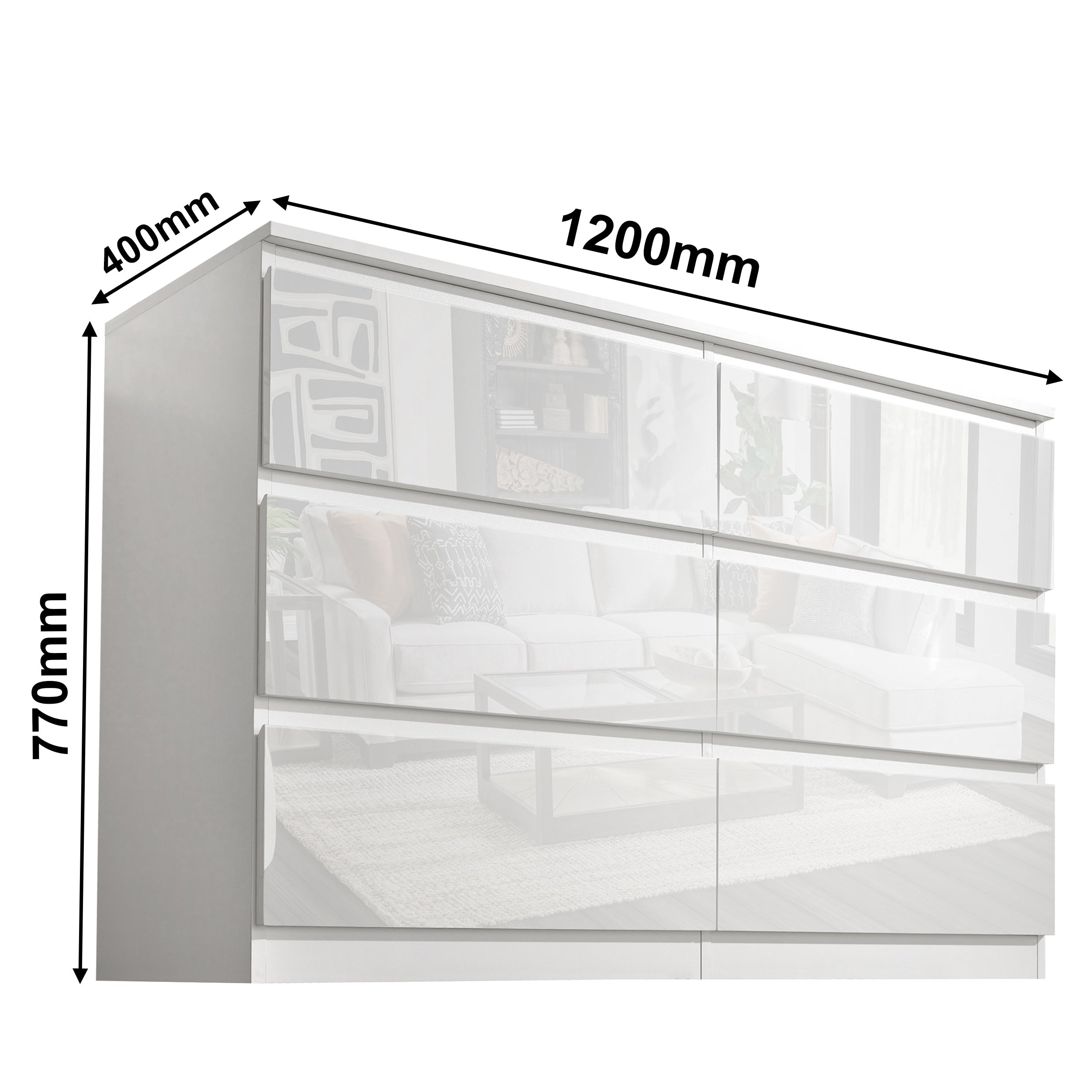 Blisswood High Gloss 3 Door Wardrobe, 6 Drawer Chest, 2x2 Drawer Bedside Bedroom Set