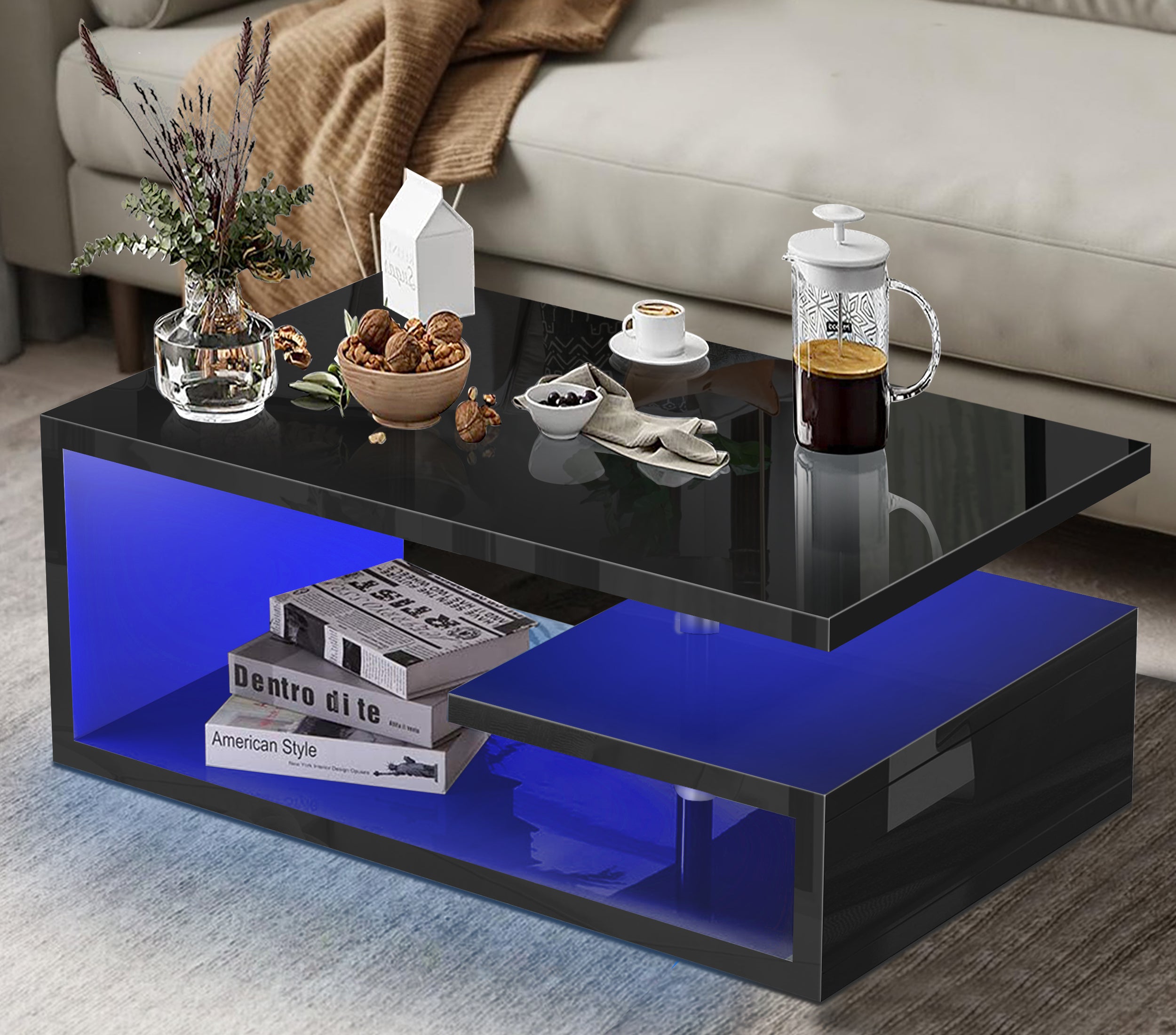 Blisswood Modern LED Coffee Table: Illuminate Your Space in Style