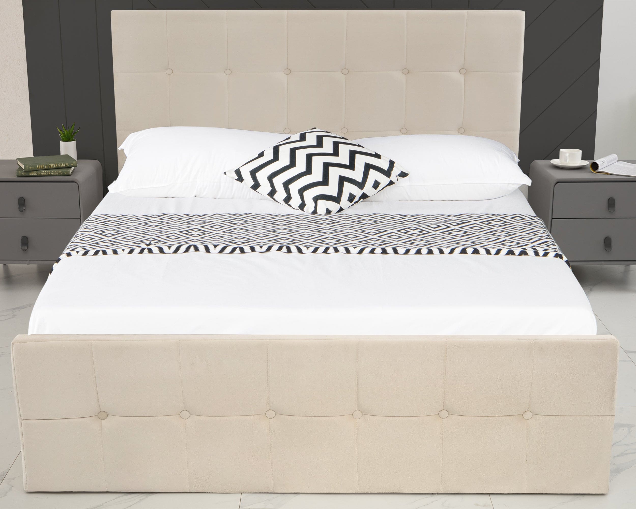 Blisswood With 8" Mattress Quilted Square Design Ottoman Storage Bed