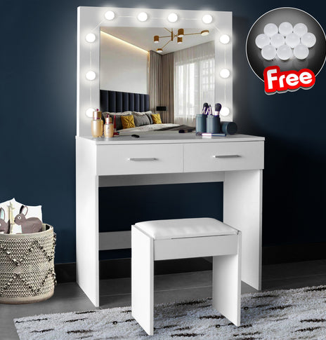 Blisswood™ Dressing Table With Stool Mirror Makeup Vanity Desk Drawers