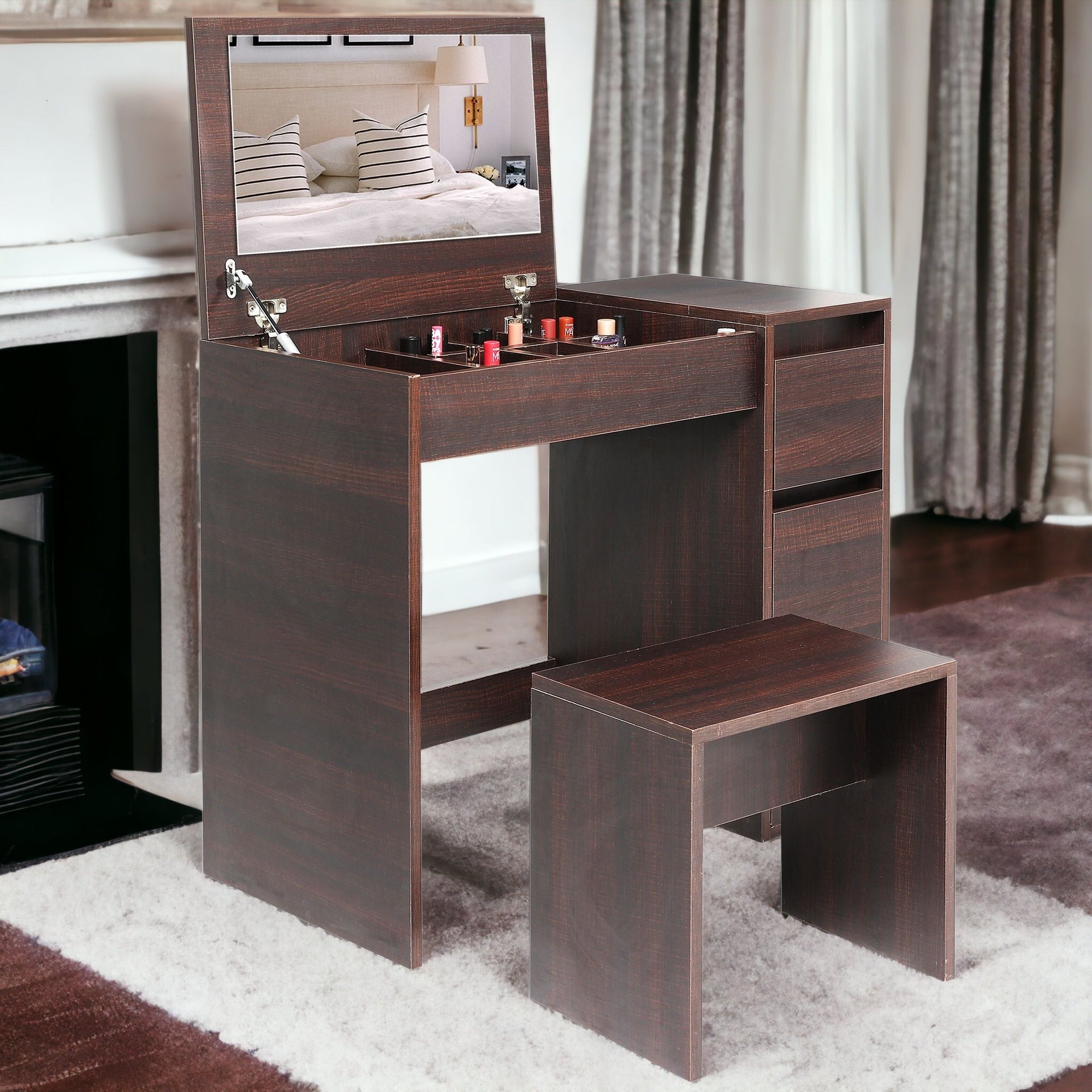 Blisswood™ Dressing Table With Stool Mirror Makeup Vanity Desk Drawers