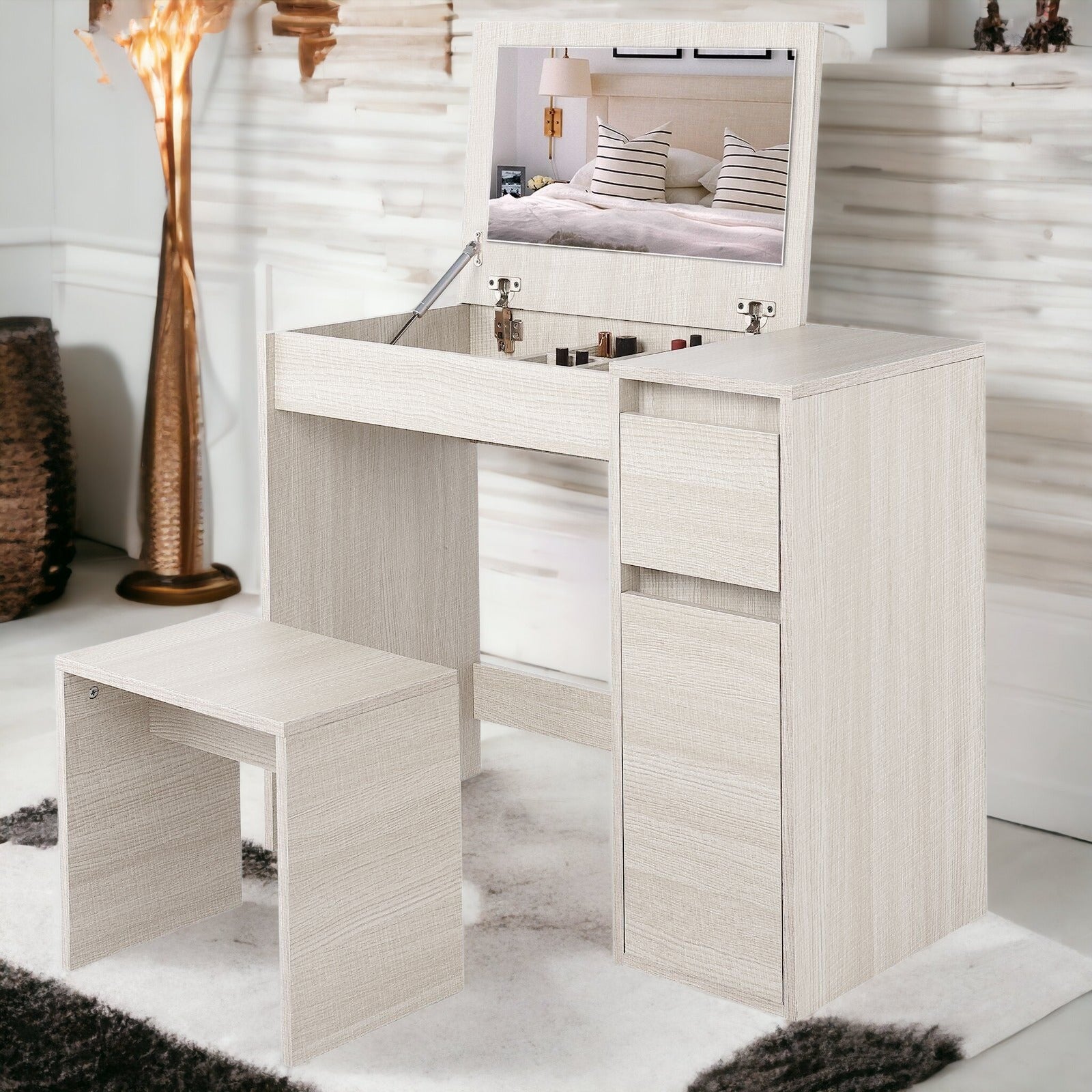 Blisswood™ Dressing Table With Stool Mirror Makeup Vanity Desk Drawers