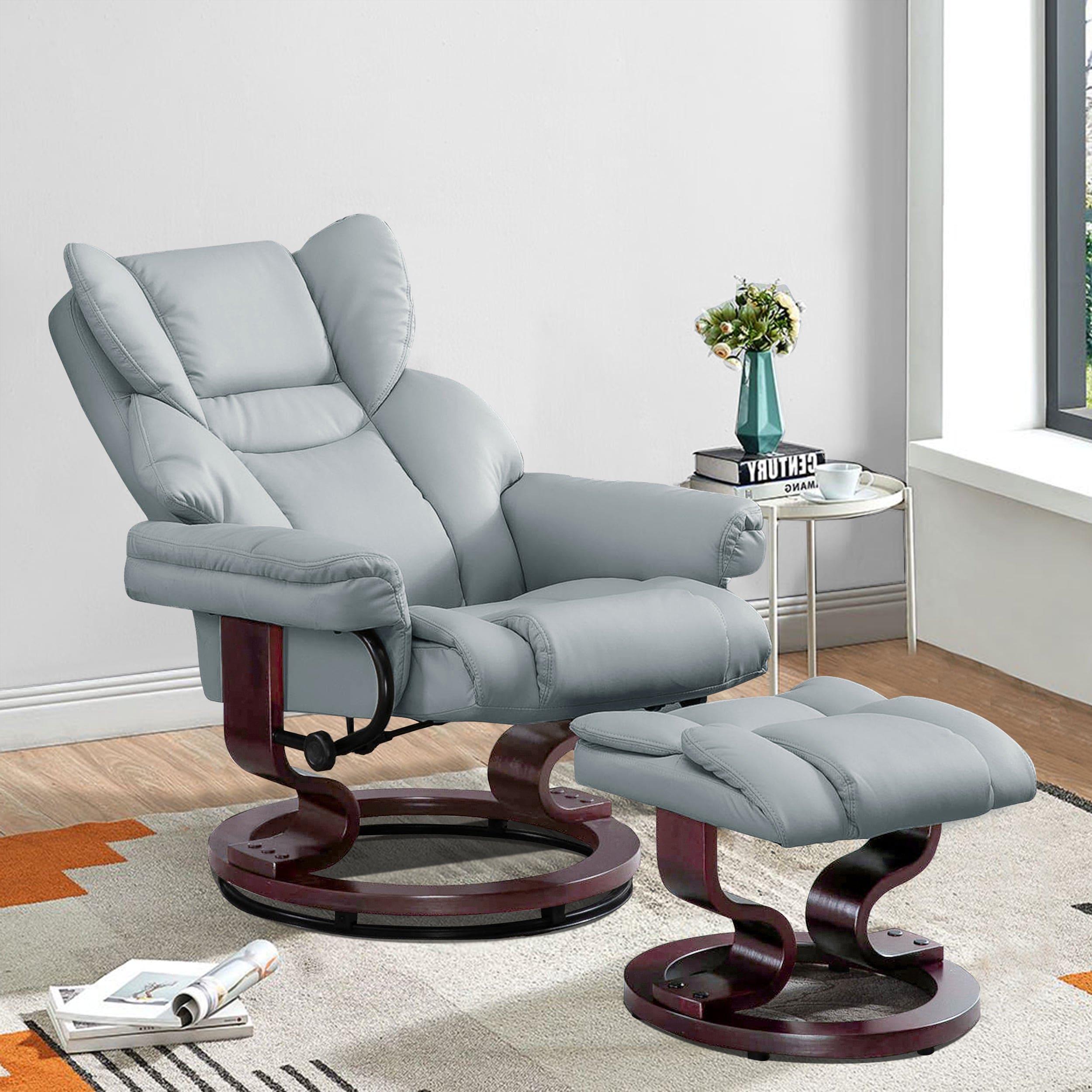 Blisswood Swivel Recliner Arm Chair With Footstool Pu Leather