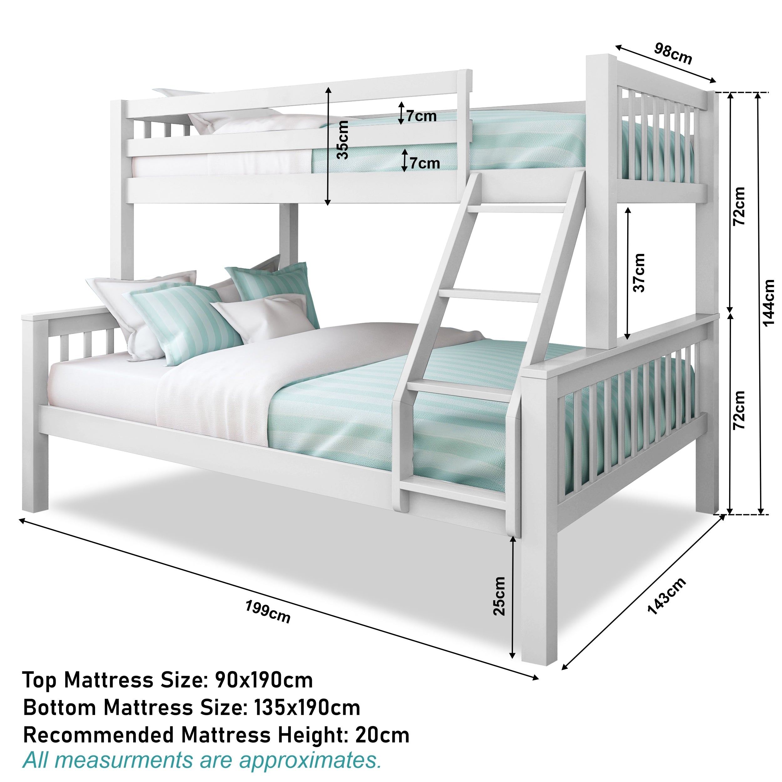 white bunk bed