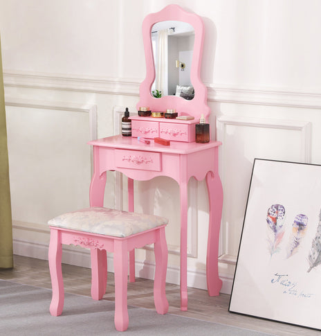 Blisswood™ Dressing Table With Stool Mirror Makeup Vanity Desk Drawers